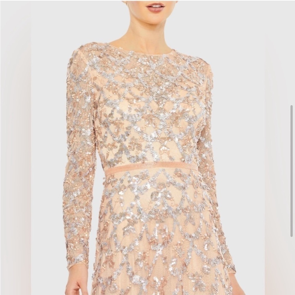 NWT Mac Duggal 5496 Embellished Illusion High Neck Long Sleeve A Line Gown 14 - Picture 3 of 16